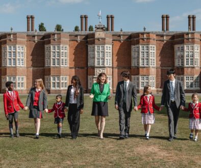 Katherine Jeffrey at the front of New Hall School Headteacher Katherine Jeffrey standing at front of New Hall School