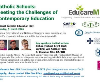 Flyer for national Catholic Education day at Coombe Abbey