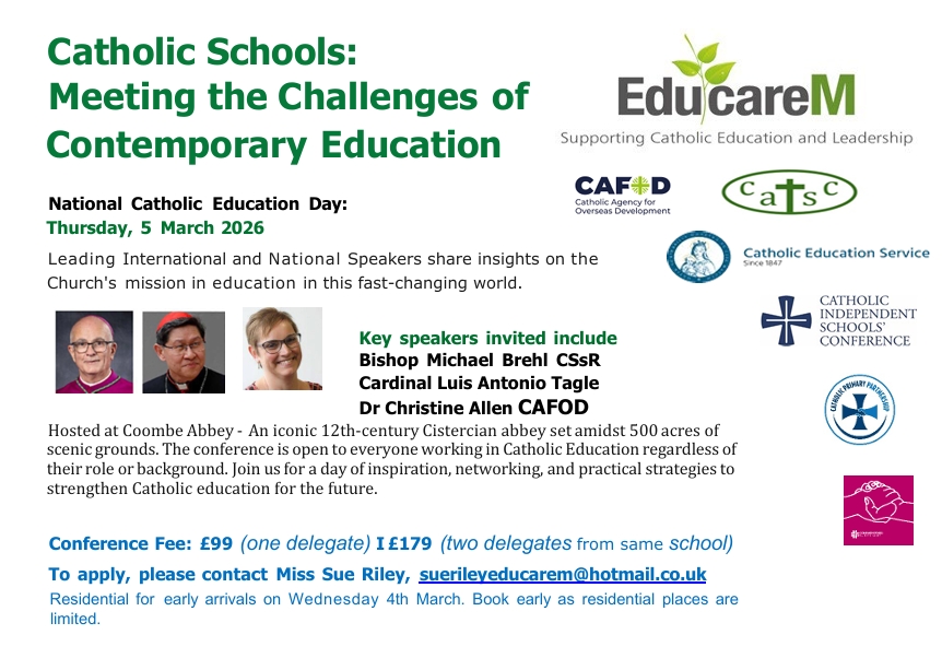 Flyer for national Catholic Education day at Coombe Abbey